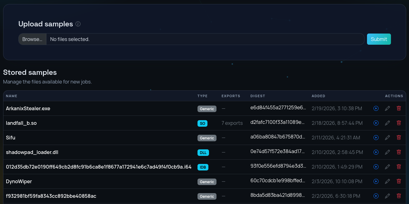VirLabs sample list and investigation workflow interface