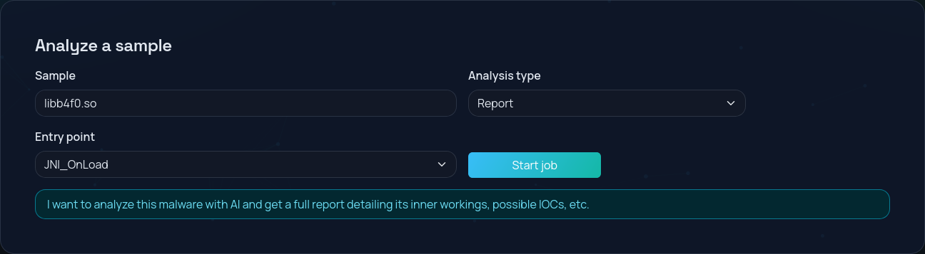 VirLabs interface for launching an automated analysis job